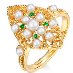 Pearl Emerald Vintage Engagement Ring art deco